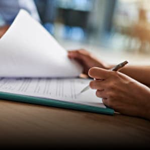 An attorney fills out legal paperwork